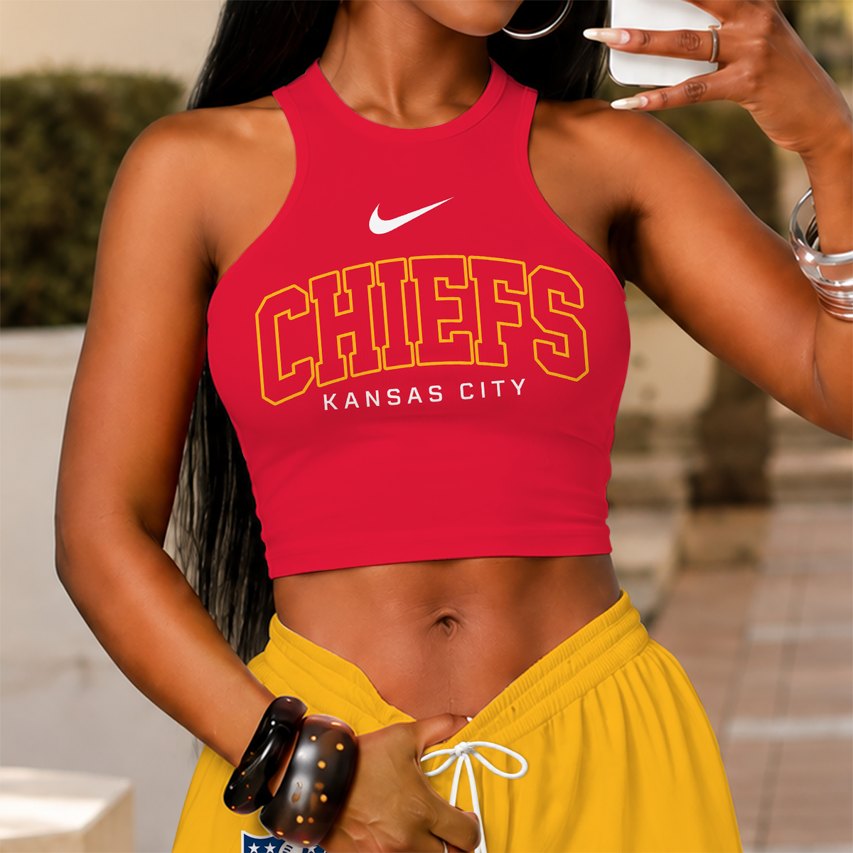 [TOUCHDOWN DEAL] NEW CUSTOMIZED NFL01 KCC KANSAS CITY CHIEFS WOMEN'S CROP TOP & LONGPANTS SET