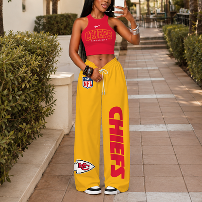 [TOUCHDOWN DEAL] NEW CUSTOMIZED NFL01 KCC KANSAS CITY CHIEFS WOMEN'S CROP TOP & LONGPANTS SET