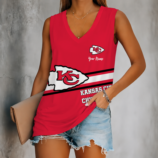 [TOUCHDOWN DEAL] NEW CUSTOMIZED NFL01 KCC KANSAS CITY CHIEFS WOMEN'S V-NECK TANK TOP