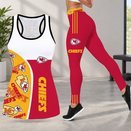 [TOUCHDOWN DEAL] NEW CUSTOMIZED NFL01 KCC KANSAS CITY CHIEFS HOLLOW TANK TOP & LEGGINGS SET