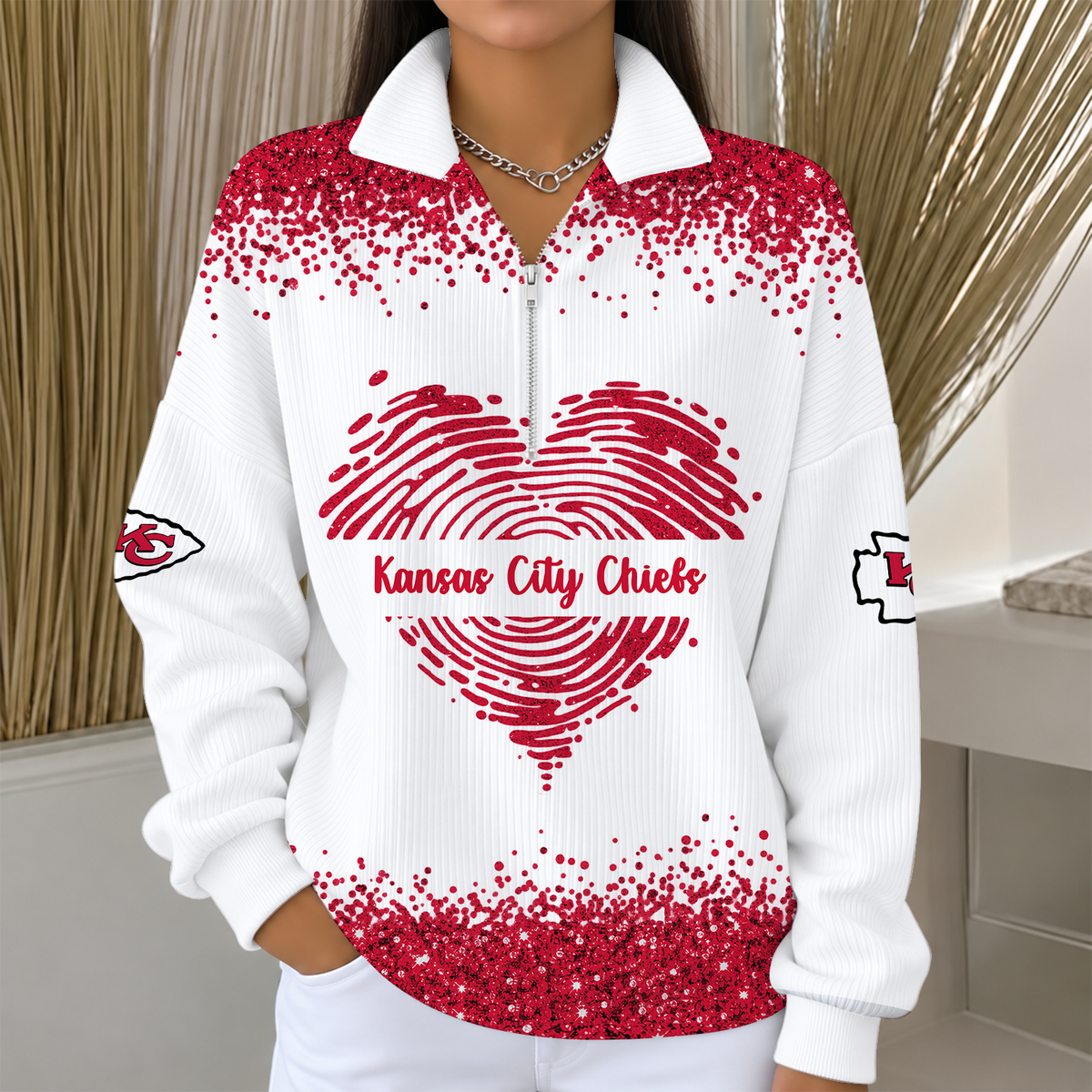 [TOUCHDOWN DEAL] NEW CUSTOMIZED NFL01 KCC THE CHIEFS QUARTER ZIP RIBBED SWEATER