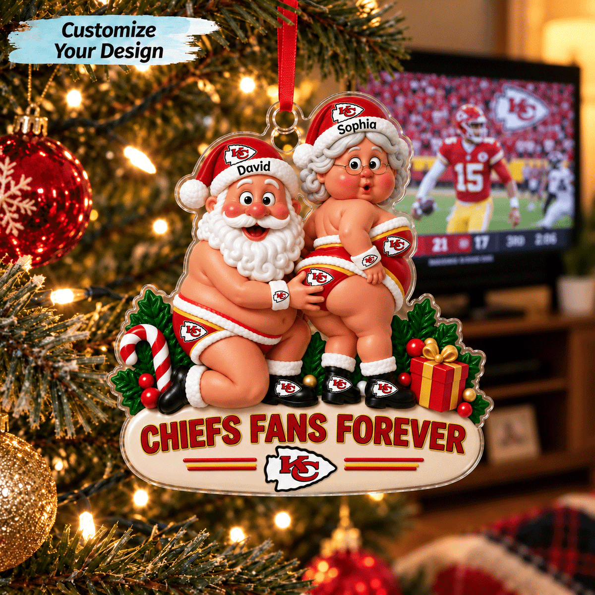 [TOUCHDOWN DEAL] NEW CUSTOMIZED NFL01 KCC KANSAS CITY CHIEFS CHRISTMAS ACRYLIC ORNAMENT