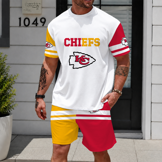 [TOUCHDOWN DEAL] NEWCUSTOMIZED NFL01 KCC KANSAS CITY CHIEFS UNISEX T-SHIRT & SHORTS SET