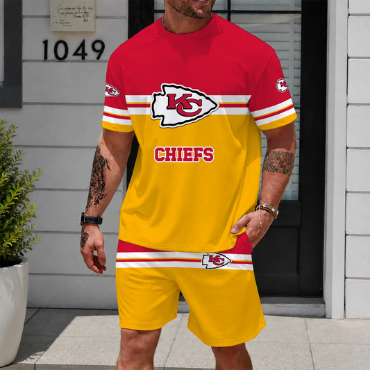[TOUCHDOWN DEAL] NEWCUSTOMIZED NFL01 KCC KANSAS CITY CHIEFS UNISEX T-SHIRT & SHORTS SET