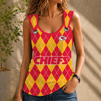 [TOUCHDOWN DEAL] NEW CUSTOMIZED NFL01 KCC KANSAS CITY CHIEFS O-RING SHOULDER TANK TOP