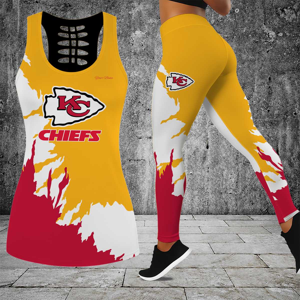 [TOUCHDOWN DEAL] NEW CUSTOMIZED NFL01 KCC KANSAS CITY CHIEFS HOLLOW TANK TOP & LEGGINGS SET