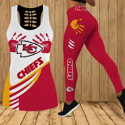 [TOUCHDOWN DEAL] NEW CUSTOMIZED NFL01 KCC KANSAS CITY CHIEFS HOLLOW TANK TOP & LEGGINGS SET