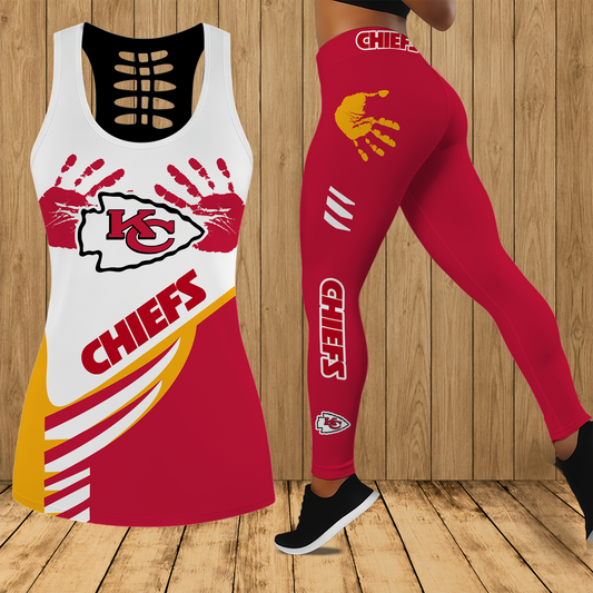 [TOUCHDOWN DEAL] NEW CUSTOMIZED NFL01 KCC KANSAS CITY CHIEFS HOLLOW TANK TOP & LEGGINGS SET