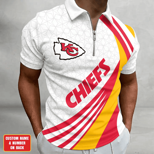 [TOUCHDOWN DEAL] NEW CUSTOMIZED NFL01 KCC KANSAS CITY CHIEFS ZIP POLO SHIRT