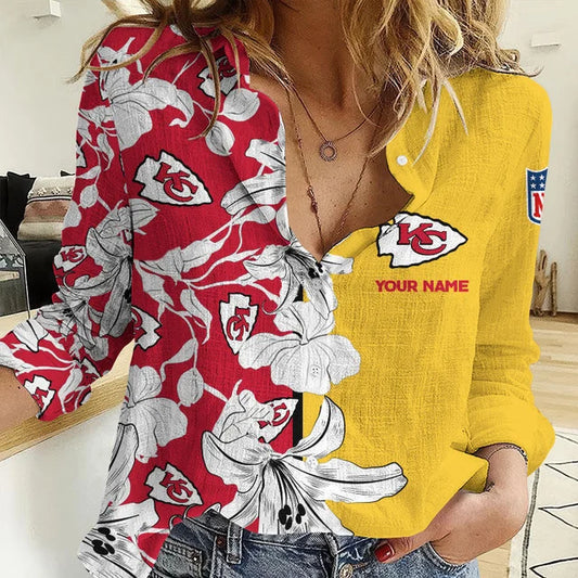 [TOUCHDOWN DEAL] NEW CUSTOMIZED NFL01 KCC KANSAS CITY CHIEFS WOMEN CASUAL SHIRT FOR FAN