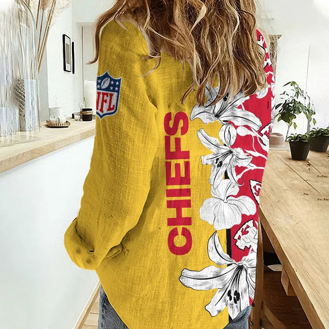 [TOUCHDOWN DEAL] NEW CUSTOMIZED NFL01 KCC KANSAS CITY CHIEFS WOMEN CASUAL SHIRT FOR FAN