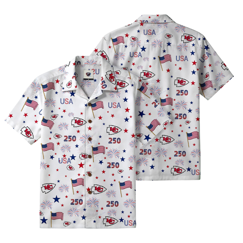 [TOUCHDOWN DEAL] NEW CUSTOMIZED NFL01 KCC KANSAS CITY CHIEFS PATRIOTIC 250 USA HAWAIIAN SHIRT