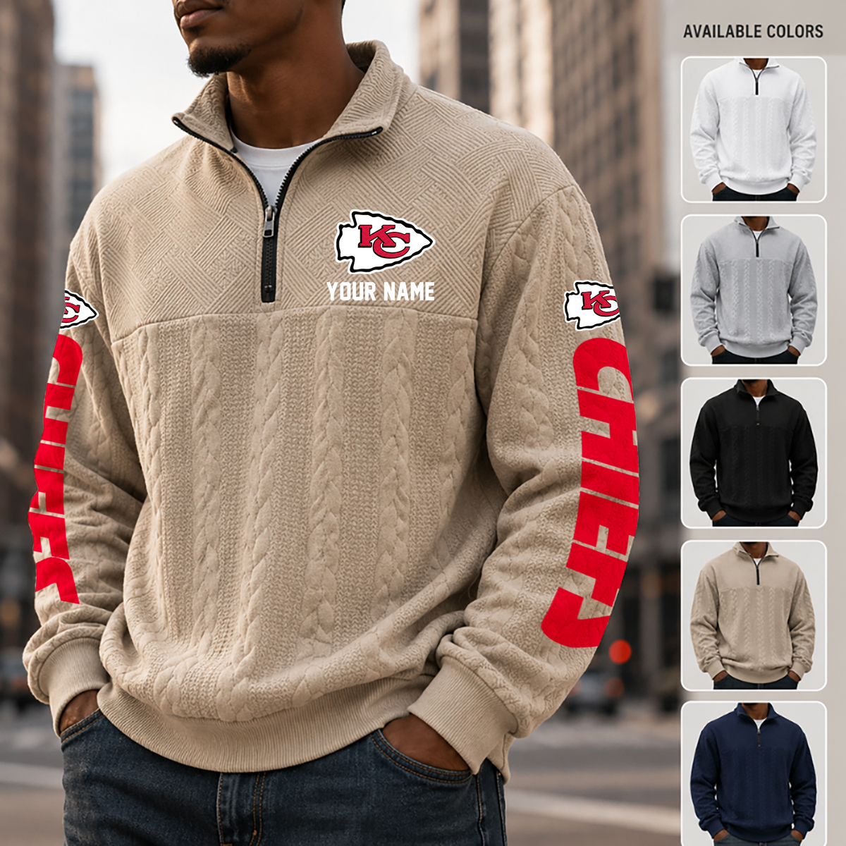 [TOUCHDOWN DEAL] NEW CUSTOMIZED NFL01 KCC KANSAS CITY CHIEFS MULTICOLOR QUARTER-ZIP SWEATSHIRT