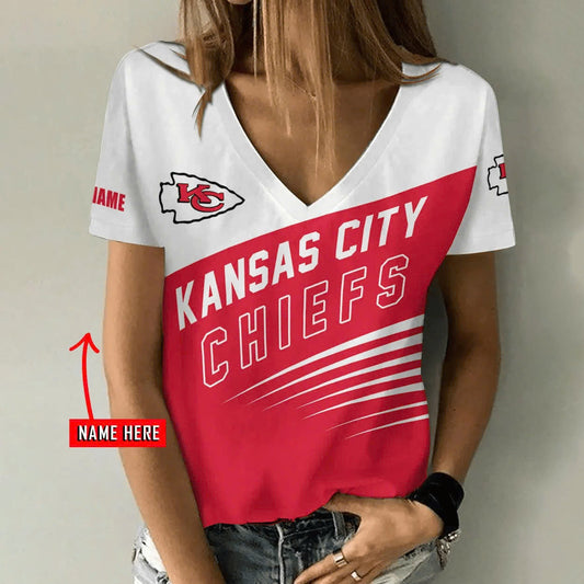 [TOUCHDOWN DEAL] NEW CUSTOMIZED NFL01 KCC KANSAS CITY CHIEFS V-NECK FEMALE SHIRT
