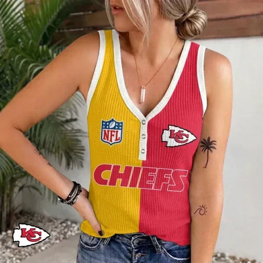 [TOUCHDOWN DEAL] NEW CUSTOMIZED NFL01 KCC KANSAS CITY CHIEFS WOMEN'S V-NECK TANK TOP