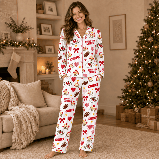 [TOUCHDOWN DEAL] NEW CUSTOMIZED NFL01 KCC KANSAS CITY CHIEFS HALLOWEEN LONG PAJAMAS SET