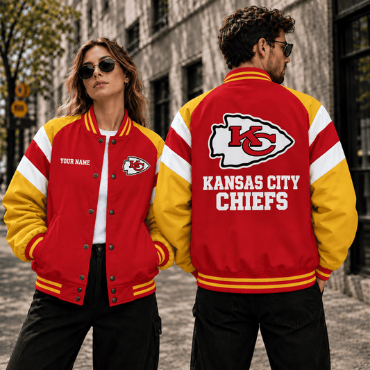 [TOUCHDOWN DEAL] NEW CUSTOMIZED NFL01 KCC KANSAS CITY CHIEFS SATIN VARSITY & BASEBALL JACKET