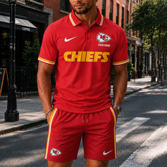 [TOUCHDOWN DEAL] NEW CUSTOMIZED NFL01 KCC KANSAS CITY CHIEFS POLO SHIRT & SHORT PANTS
