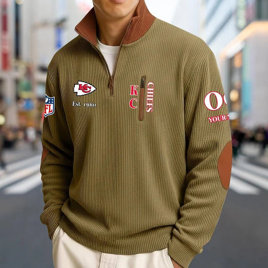 [TOUCHDOWN DEAL] NEW CUSTOMIZED NFL01 KCC KANSAS CITY CHIEFS MULTICOLOR STRIPED QUATER ZIP SWEATSHIRT