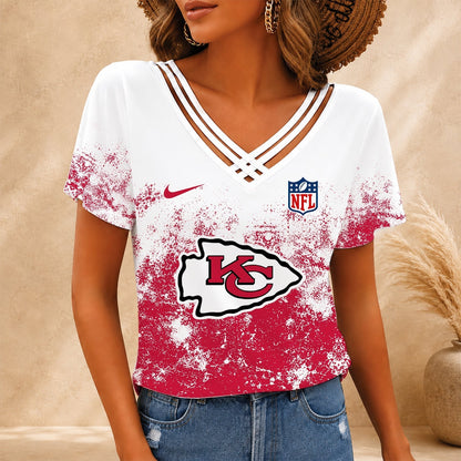 [TOUCHDOWN DEAL] NEW CUSTOMIZED NFL01 KCC KANSAS CITY CHIEFS V-NECK SHIRT