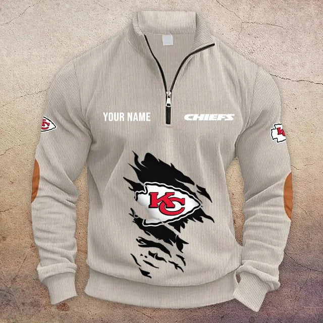 [TOUCHDOWN DEAL] NEW CUSTOMIZED NFL01 KCC KANSAS CITY CHIEFS MULTICOLOR STRIPED QUATER ZIP SWEATSHIRT