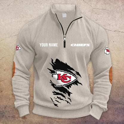 [TOUCHDOWN DEAL] NEW CUSTOMIZED NFL01 KCC KANSAS CITY CHIEFS MULTICOLOR STRIPED QUATER ZIP SWEATSHIRT