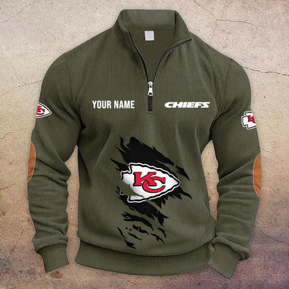 [TOUCHDOWN DEAL] NEW CUSTOMIZED NFL01 KCC KANSAS CITY CHIEFS MULTICOLOR STRIPED QUATER ZIP SWEATSHIRT