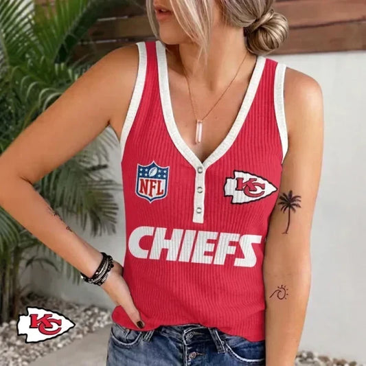 [TOUCHDOWN DEAL] NEW CUSTOMIZED NFL01 KCC KANSAS CITY CHIEFS WOMEN'S V-NECK TANK TOP