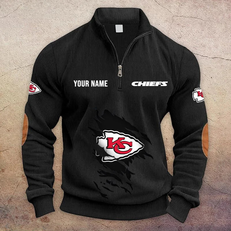 [TOUCHDOWN DEAL] NEW CUSTOMIZED NFL01 KCC KANSAS CITY CHIEFS MULTICOLOR STRIPED QUATER ZIP SWEATSHIRT
