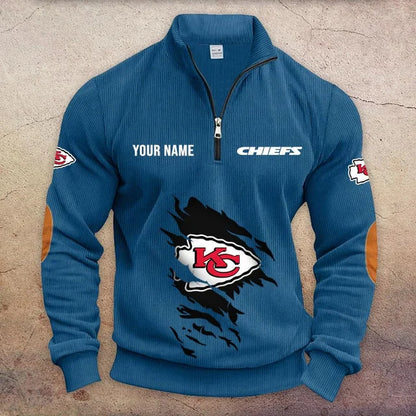 [TOUCHDOWN DEAL] NEW CUSTOMIZED NFL01 KCC KANSAS CITY CHIEFS MULTICOLOR STRIPED QUATER ZIP SWEATSHIRT