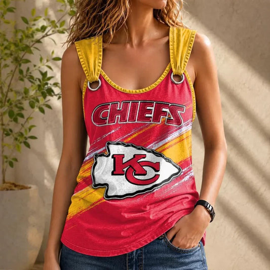[TOUCHDOWN DEAL] NEW CUSTOMIZED NFL01 KCC KANSAS CITY CHIEFS O-RING SHOULDER TANK TOP