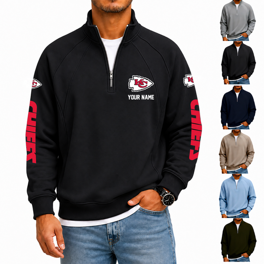 [TOUCHDOWN DEAL] NEW CUSTOMIZED NFL01 KCC KANSAS CITY CHIEFS MEN'S QUARTER ZIP PULLOVER