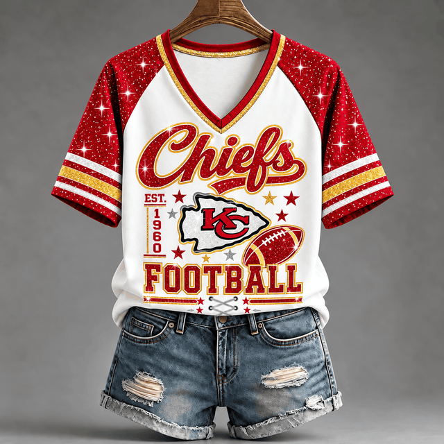[TOUCHDOWN DEAL] NEW CUSTOMIZED NFL01 KCC THE CHIEFS BUC-EE'S V-NECK FEMALE SHIRT