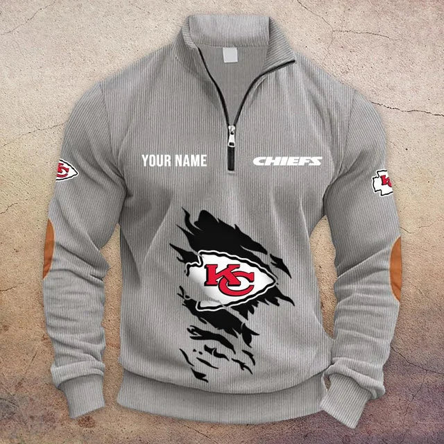 [TOUCHDOWN DEAL] NEW CUSTOMIZED NFL01 KCC KANSAS CITY CHIEFS MULTICOLOR STRIPED QUATER ZIP SWEATSHIRT