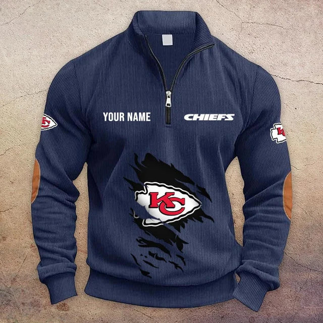 [TOUCHDOWN DEAL] NEW CUSTOMIZED NFL01 KCC KANSAS CITY CHIEFS MULTICOLOR STRIPED QUATER ZIP SWEATSHIRT