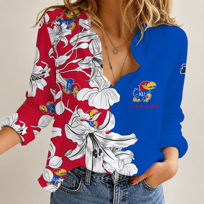 [SLAM DUNK DEAL] NEW CUSTOMIZED NCAA MAM01 KSJ KANSAS JAYHAWKS STRAPPY WOMEN CASUAL SHIRT