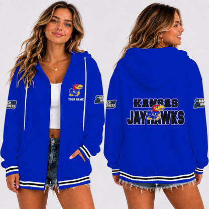 [SLAM DUNK DEAL] NEW CUSTOMIZED NCAA MAM01 KSJ KANSAS JAYHAWKS STRAPPY ZIP HOODIE