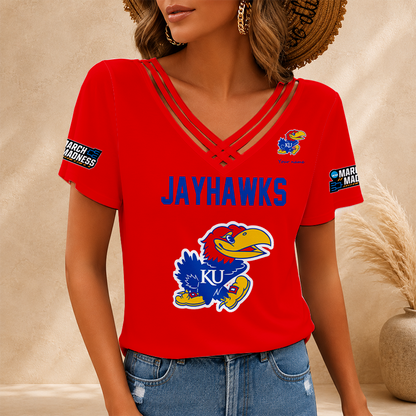 [SLAM DUNK DEAL] NEW CUSTOMIZED NCAA MAM01 KSJ KANSAS JAYHAWKS V-NECK SHIRT
