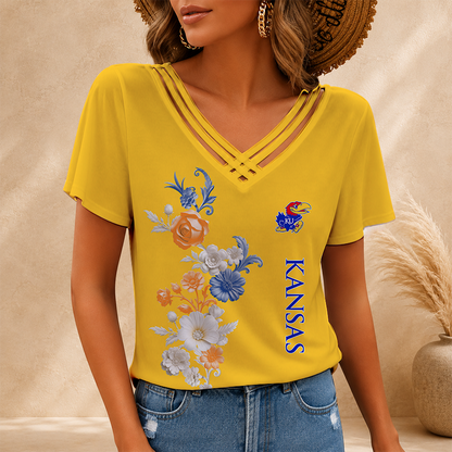 [SLAM DUNK DEAL] NEW CUSTOMIZED NCAA MAM01 KSJ KANSAS JAYHAWKS V-NECK SHIRT