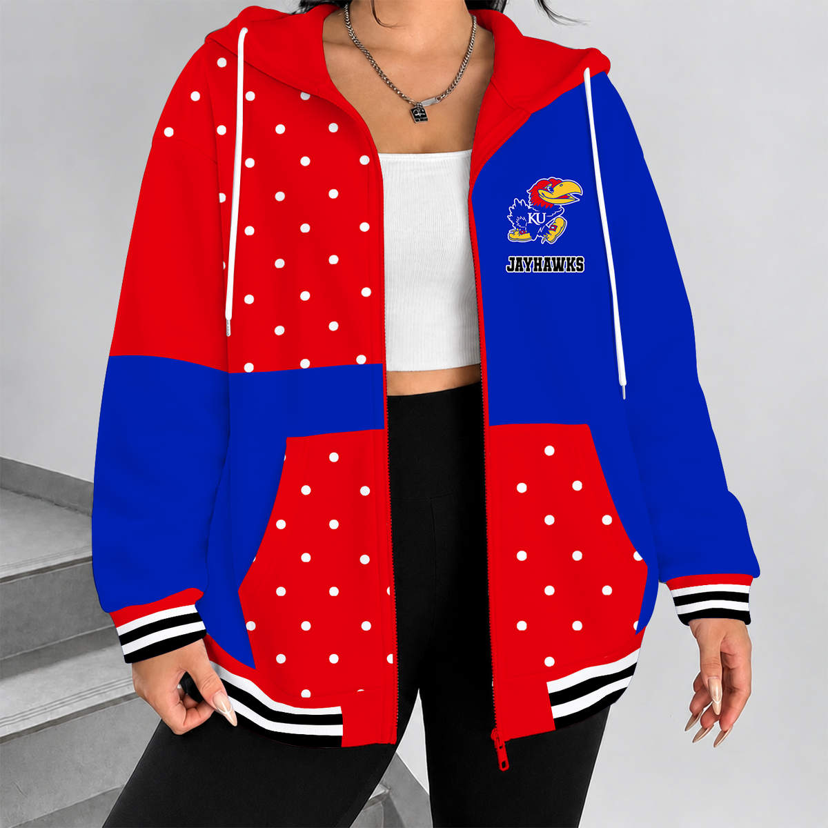 [SLAM DUNK DEAL] NEW CUSTOMIZED NCAA MAM01 KSJ KANSAS JAYHAWKS STRAPPY ZIP HOODIE