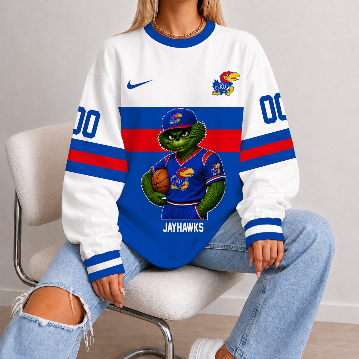 [SLAM DUNK DEAL] NEW CUSTOMIZED NCAA MAM01 KSJ KANSAS JAYHAWKS STRAPPY UNISEX SWEATSHIRT