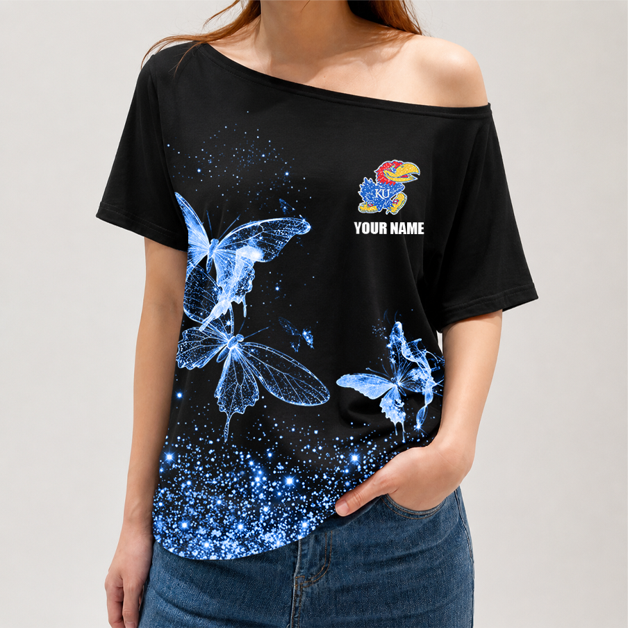 [SLAM DUNK DEAL] NEW CUSTOMIZED NCAA MAM01 KSJ KANSAS JAYHAWKS STRAPPY OFF-SHOULDER SHIRT