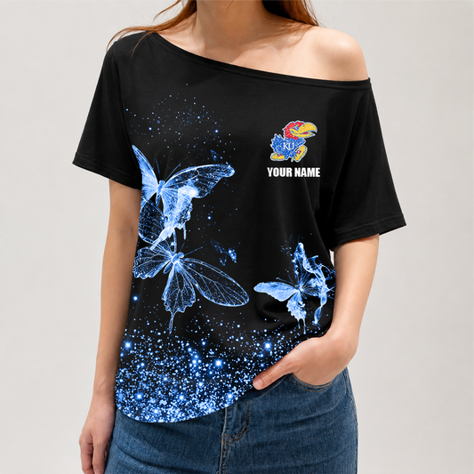 [SLAM DUNK DEAL] NEW CUSTOMIZED NCAA MAM01 KSJ KANSAS JAYHAWKS STRAPPY OFF-SHOULDER SHIRT