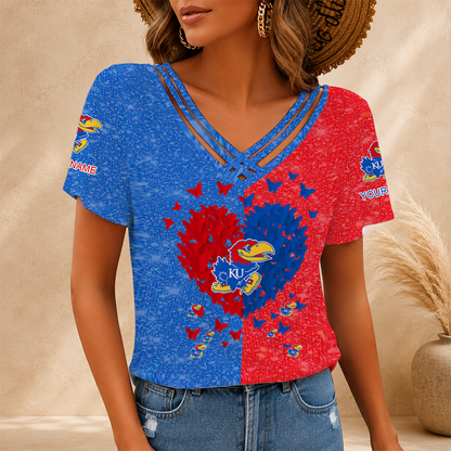[SLAM DUNK DEAL] NEW CUSTOMIZED NCAA MAM01 KSJ KANSAS JAYHAWKS V-NECK SHIRT