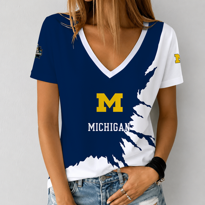 [HOMERUN DEAL] NEW CUSTOMIZED NCAA CWS01 MIW MICHIGAN WOLVERINES V-NECK FEMALE SHIRT
