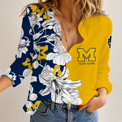 [HOMERUN DEAL] NEW CUSTOMIZED NCAA CWS01 MIW MICHIGAN WOLVERINES WOMEN CASUAL SHIRT