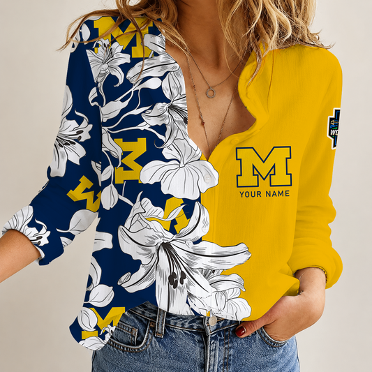 [HOMERUN DEAL] NEW CUSTOMIZED NCAA CWS01 MIW MICHIGAN WOLVERINES WOMEN CASUAL SHIRT