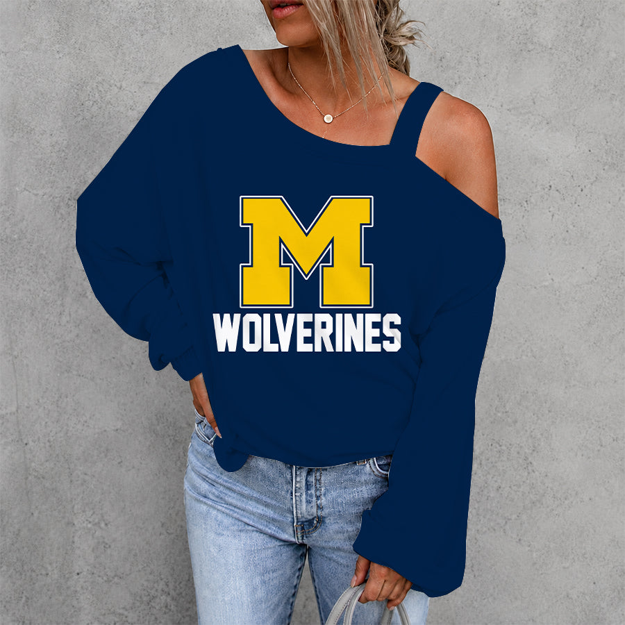 [HOMERUN DEAL] NEW CUSTOMIZED NCAA CWS01 MIW MICHIGAN WOLVERINES WOMEN'S OFF-SHOULDER LONG SLEEVE SHIRT