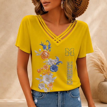 [HOMERUN DEAL] NEW CUSTOMIZED NCAA CWS01 MIW MICHIGAN WOLVERINES V-NECK SHIRT