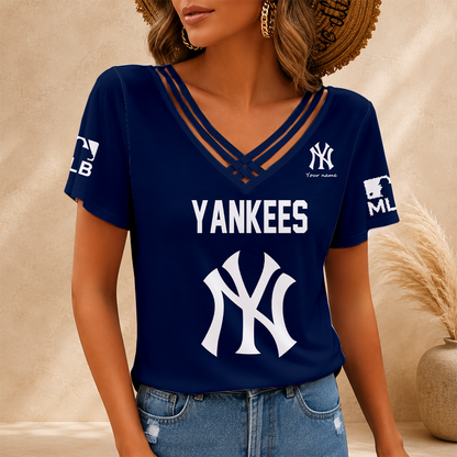 [HOMERUN DEAL] NEW CUSTOMIZED MLB01 NYY NEW YORK YANKEES V-NECK SHIRT